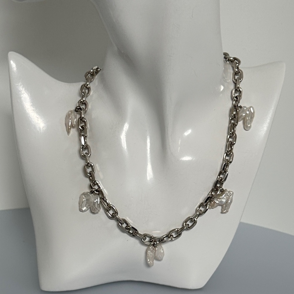 Simone Roche Sterling Silver Chain Necklace with White Pearl